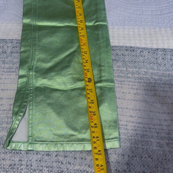 ASOS Design Mid Rise 90’s Straight leg metallic Green Jeans - Picture 9 of 14